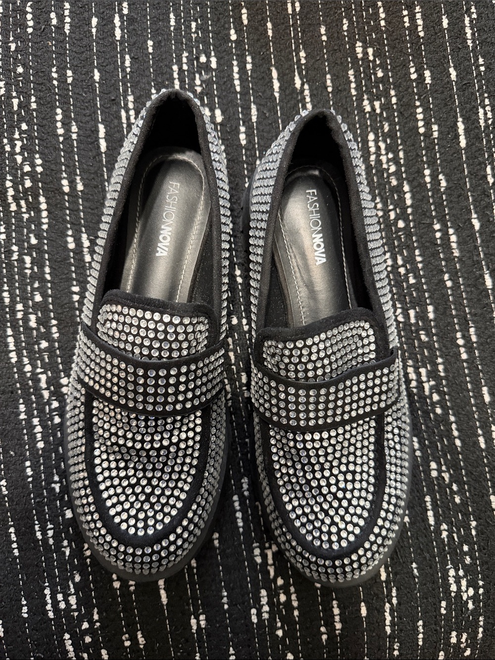 Fashion Nova Black Crystal Studded Loafers